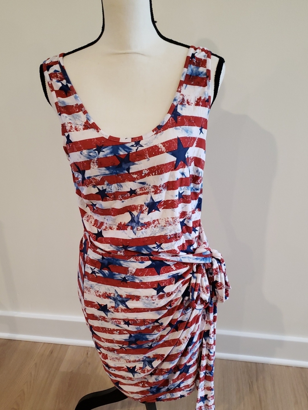 Venus Patriotic Print Knot-Side Casual Dress - Red/Blue/White